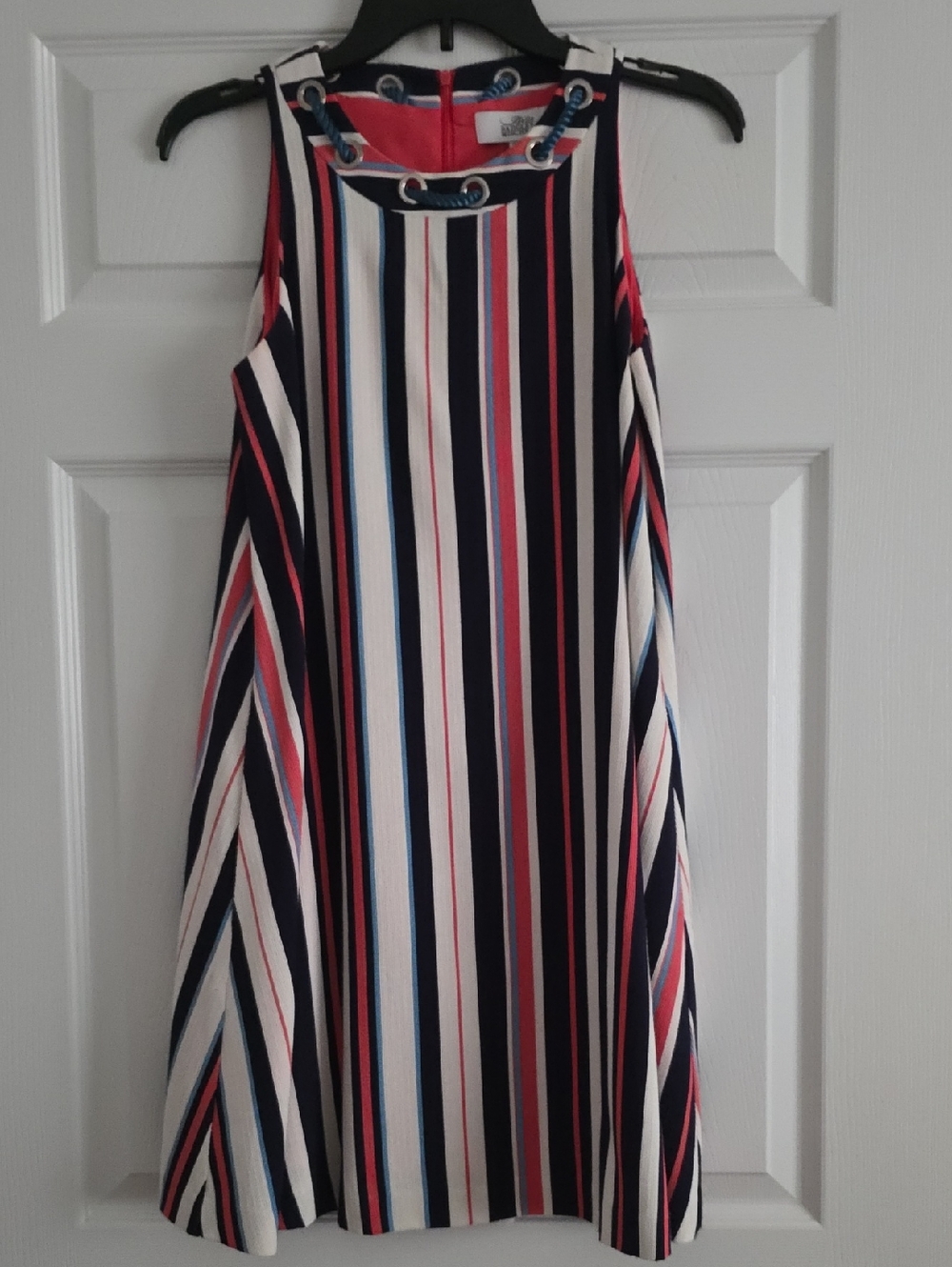Badgley Mischka Striped Mini Dress in Navy, White & Pink